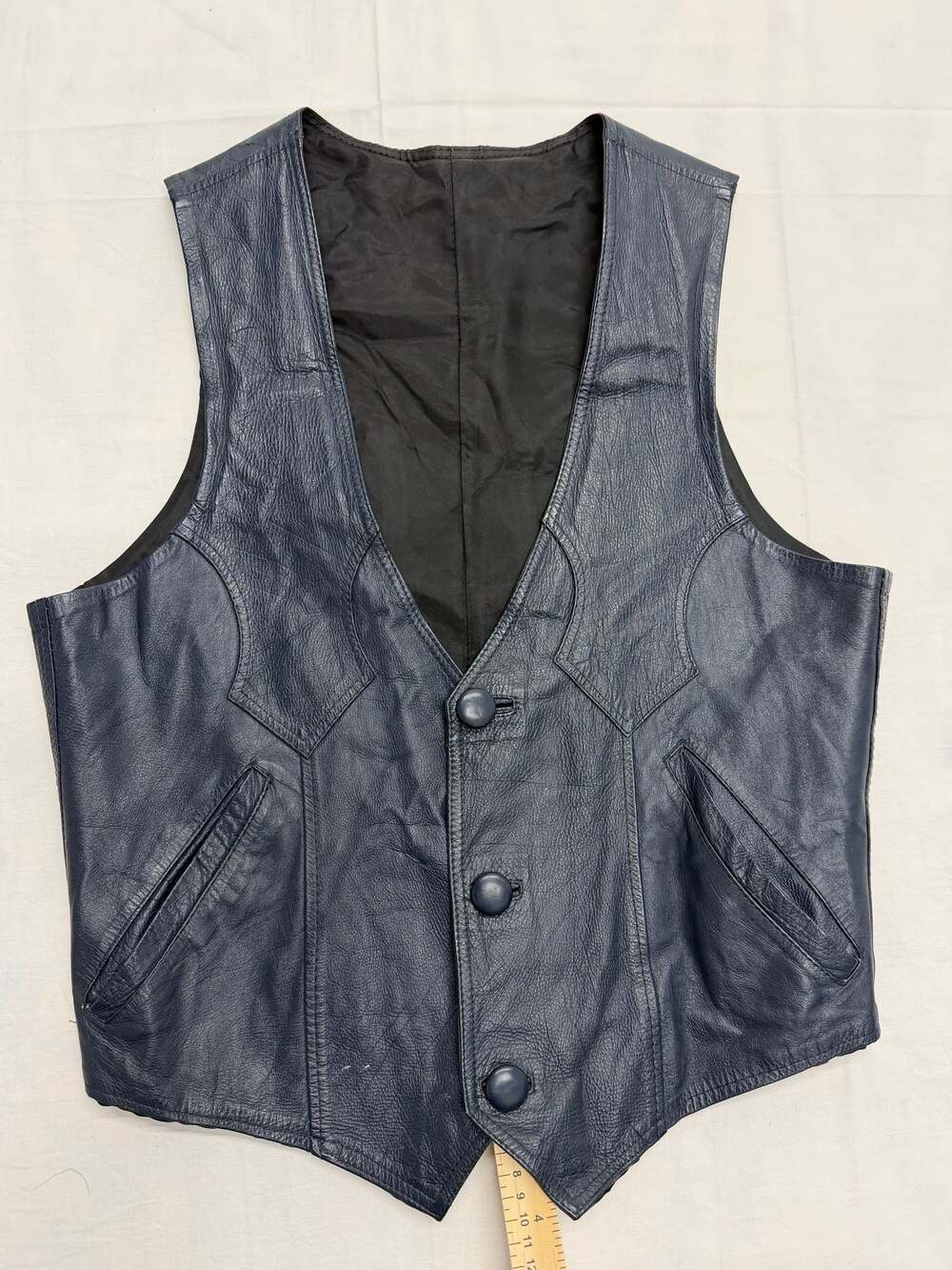 Vintage Genuine Leather Western Motorcycle Vest Blue